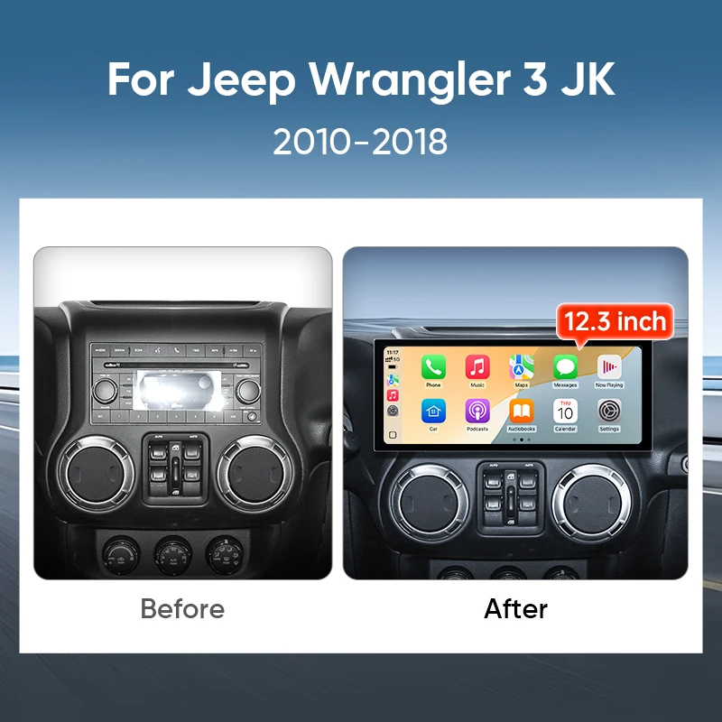 Ainavi 12.3\'\' For Jeep Wrangler 3 JK Android Screen 2 Din Autoradio BT GPS Navigation Multimedia Player Carplay Car Radio Stereo