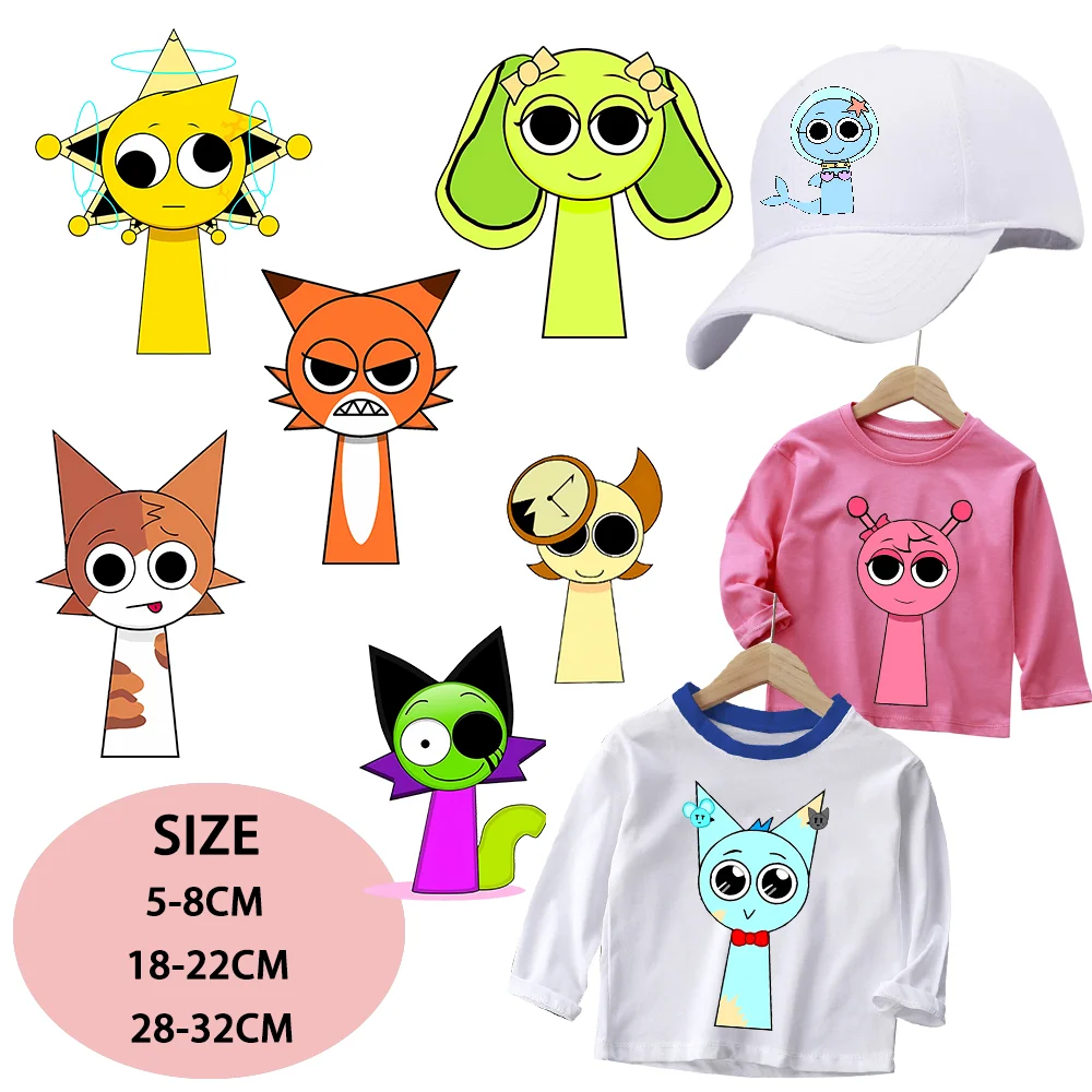 Sprunkis Heat Transfer Stickers T-Shirt Caps Boys Girls DIY Anime Cartoon Game Figure Patches Iron Transfer Decal Birthday Gift