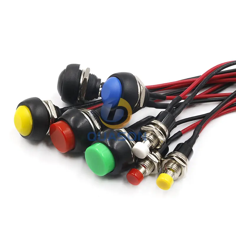 12mm Push button switch waterproof small car circuit wire speaker electrical mini boat shape round line PBS-11B PBS-33b