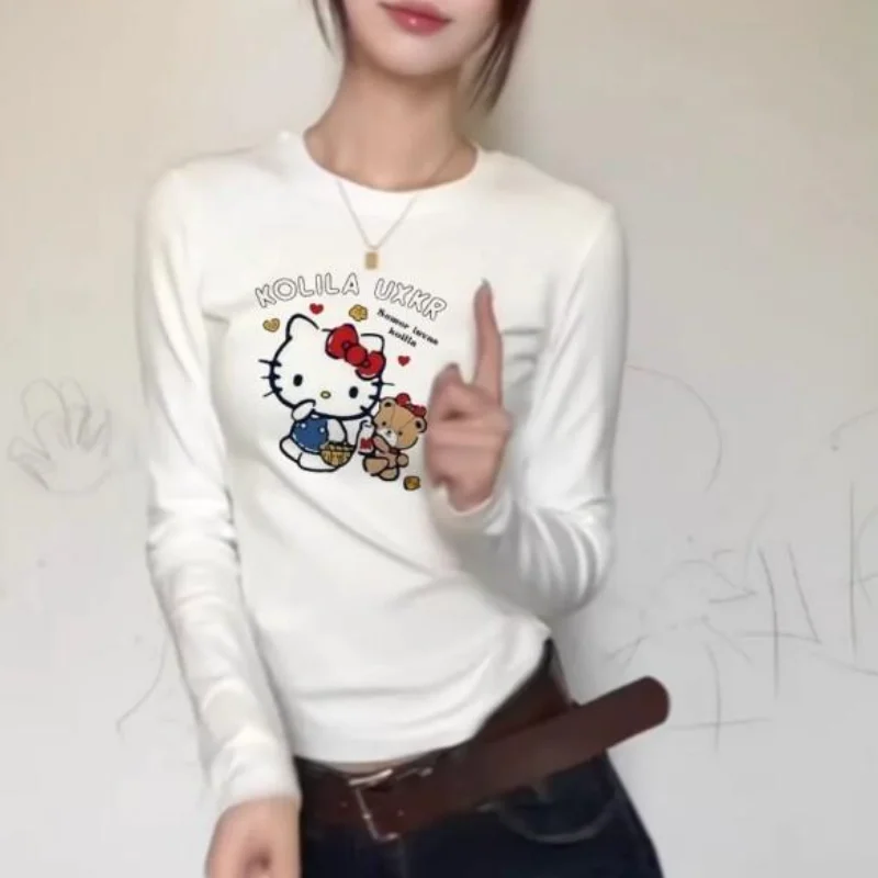 

Женская футболка-кофта Sanrio Hello Kitty, двусторонняя, из вельвета, весна-осень-зима, новая, с длинным рукавом, в модном стиле Pure Desire.