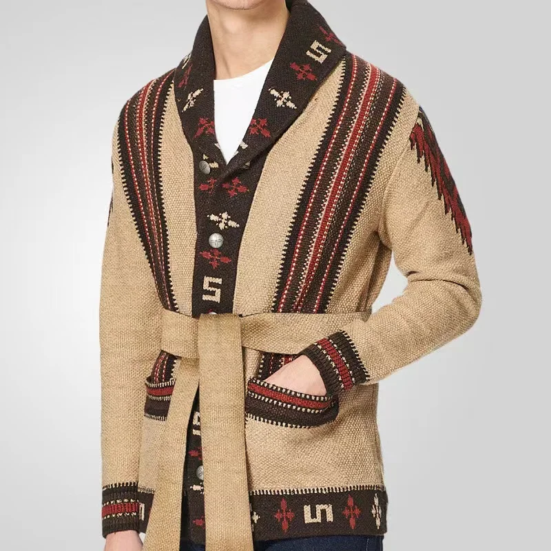 2024 Fashion Men's Outerwear European American Jacquard Knit Sweater Autumn Winter Thicken Cardigan Knitwear Jacket Male