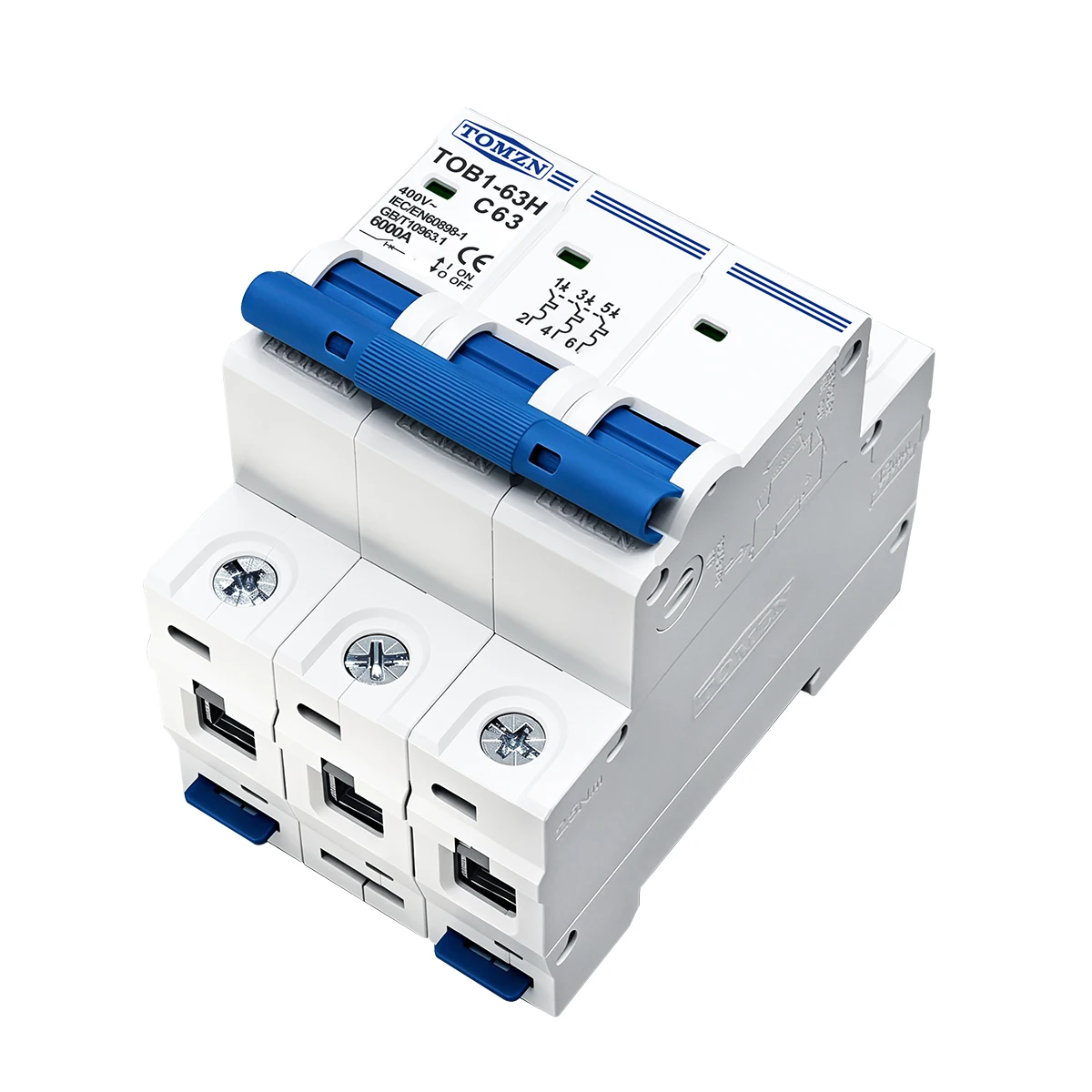 TOMZN 3P AC MCB TOB1-63H C type 230/400V~ 50/60Hz Mini Circuit Breaker 3A 6A 10A 16A 20A 25A 32A 40A 50A 63A