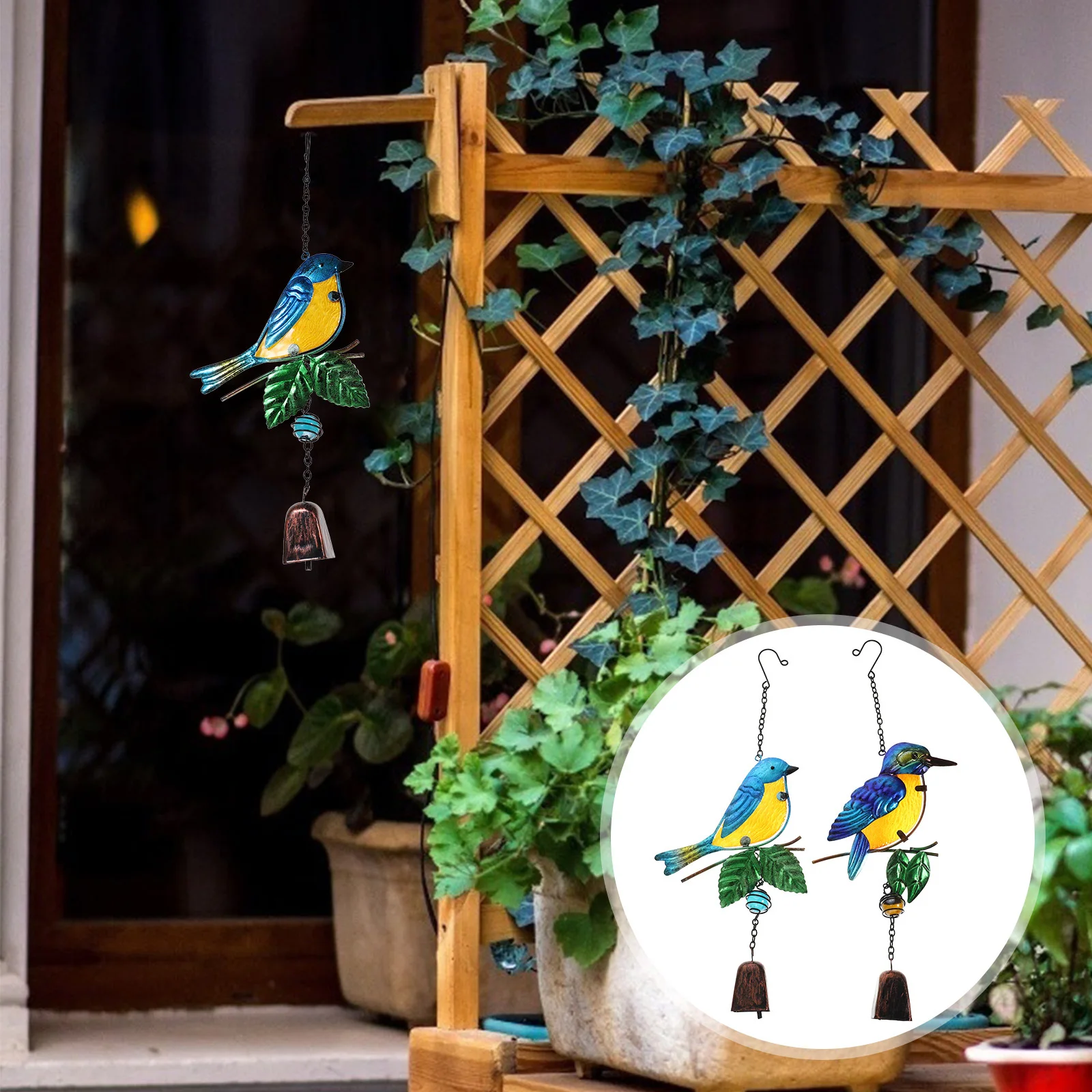

1 set Glass Painted Wind Chime Bird Bell Crafts 3D Animal Outdoor Hanging Decor For Garden Balcony Yard Wedding Party Pendant