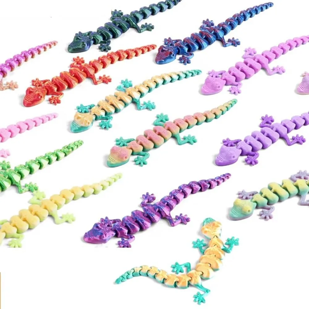 20Pcs Creative 3D Printed Gecko Model Simulation Rotatable Movable Joints Animal Model Lifelike Flexible Mini Gecko Figurine