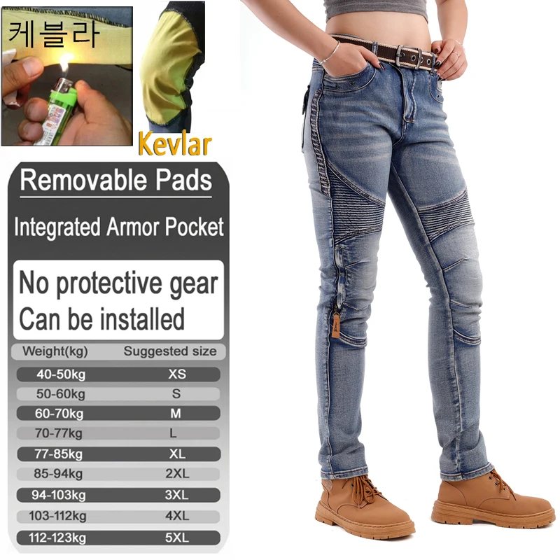 Women Motorcycle jeans with Kevlar aramid reinforced motocross riding pants with Armor pockets armor not included 03