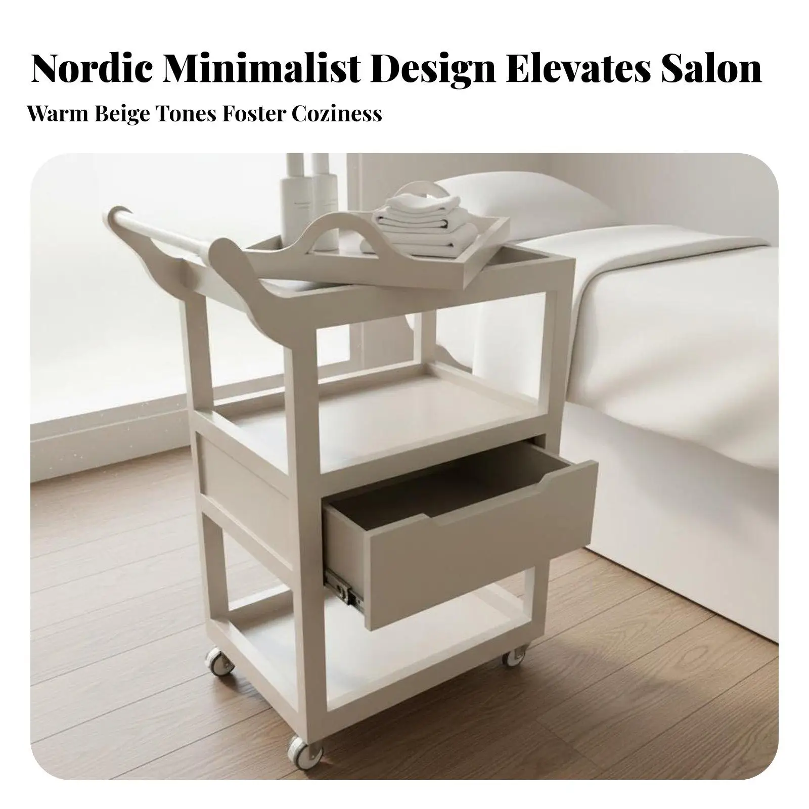 Wooden Beauty Salon Trolley Solid Wood Construction Mobile Nail Tech Storage Cart Multi-Functional Salon Trolley Cart for Lash