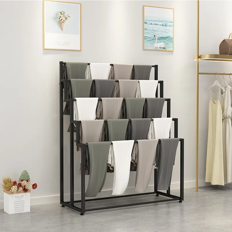 Floor-to-ceiling scarf display rack Clothing store Wrought iron hanging silk scarves, pants, blankets, multi-layer storage