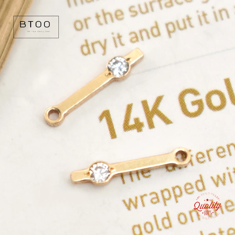 Real 14K Gold Filled Strip Shape Charm Zircon Connector Pendant For Necklace DIY Jewelry Tarnish Resistant Jewelry Findings