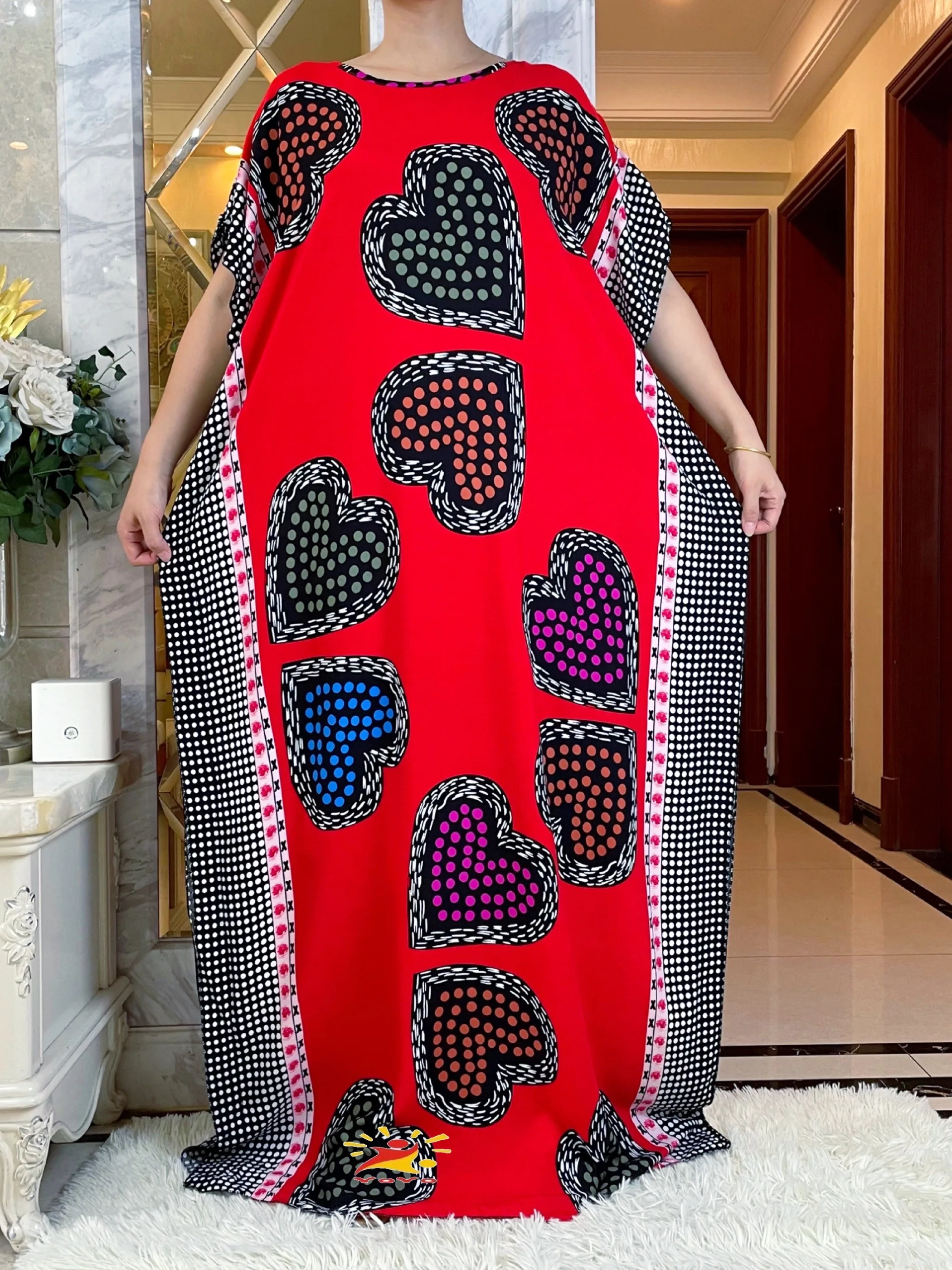 2023 Summer African Lady Dress With Big Lace Scarf   Cotton Printing  Loose Floral Boubou Maxi Islam Women  Short Sleeve Abaya