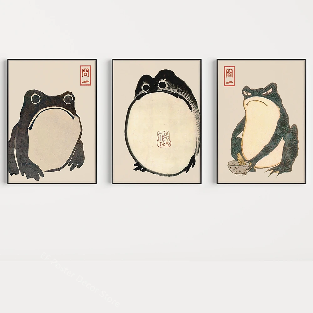 Japońska Żaba Plakat Śmieszne Żaby Estetyczne Wydruki Zwierzęta Pokój Dom Klub Przedpokój Wystrój Sztuka Malarstwo Ścienne Matsumoto Hoji Artwork — zdjęcie 5