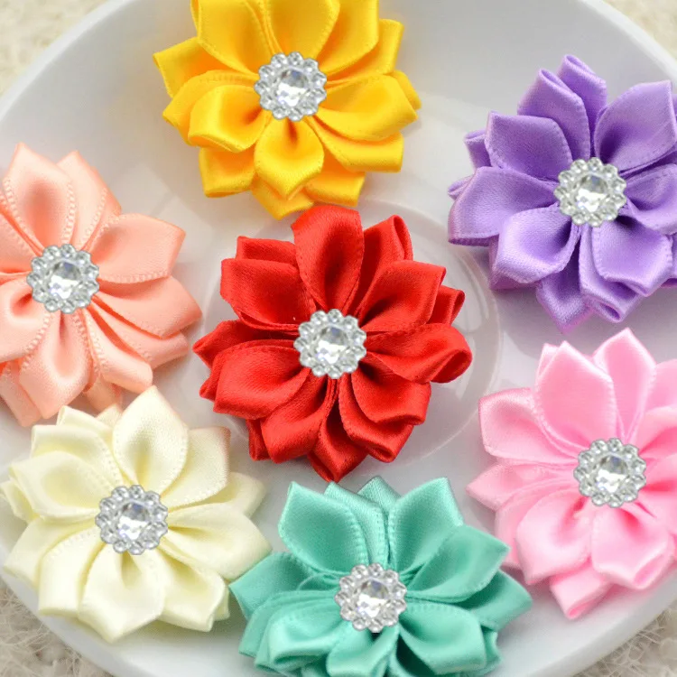 5 pieces of 4cm rhinestone flower handmade flowers (color random) DIY decorative accessories