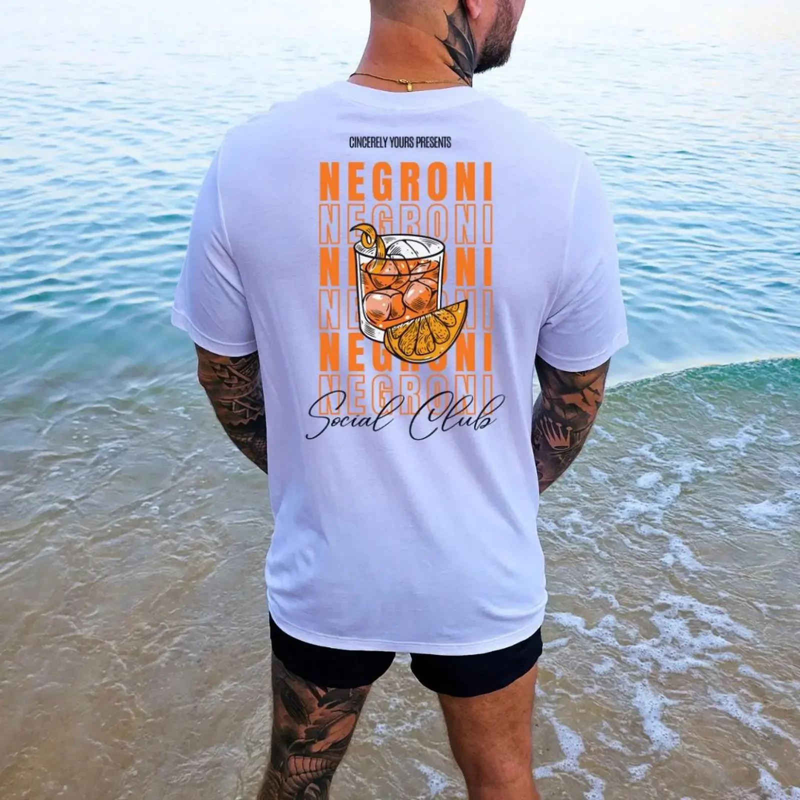 Negroni Social Club Retro 90s Cocktail T Shirt Summer Beach Vintage Party Casual Holiday Drink  vintage Washed Unisex Versatile
