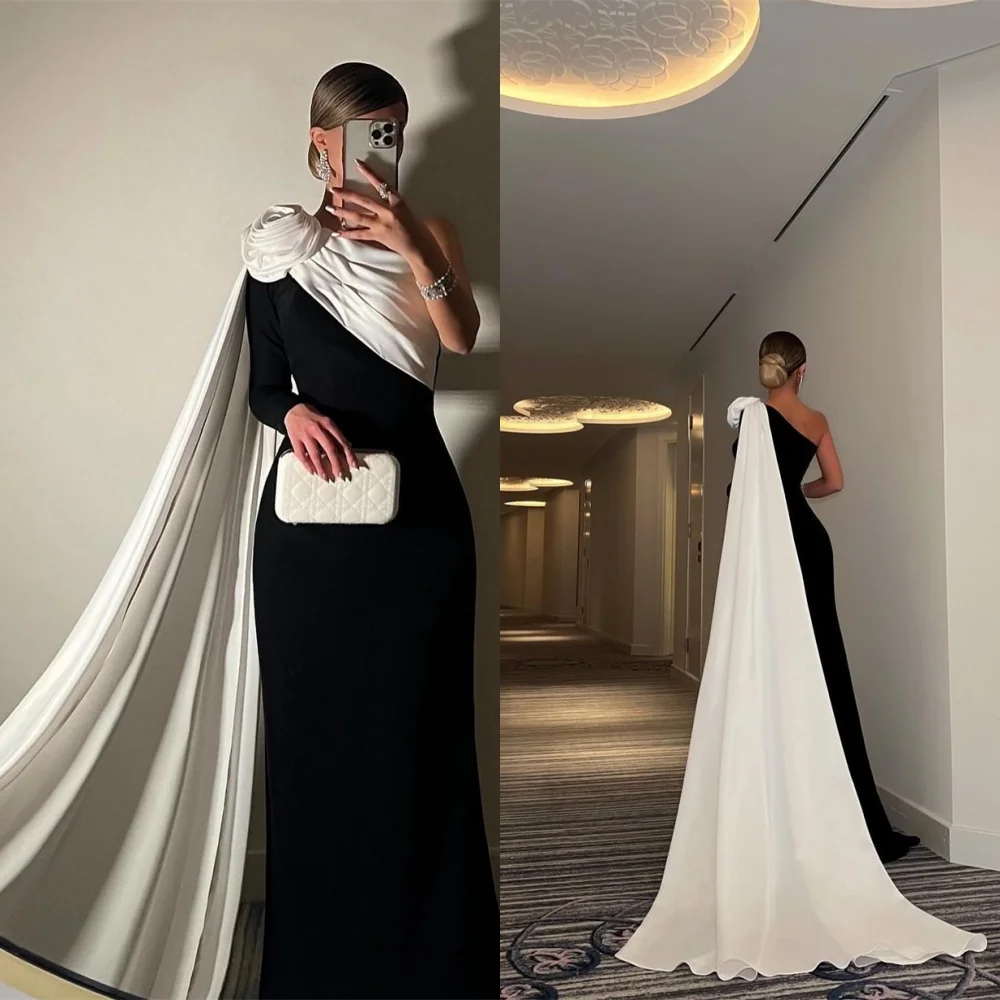 customized-exquisite-black-jersey-evening-dress-classic-one-shoulder-half-sleeves-mermaid-flowers-contrast-color-party
