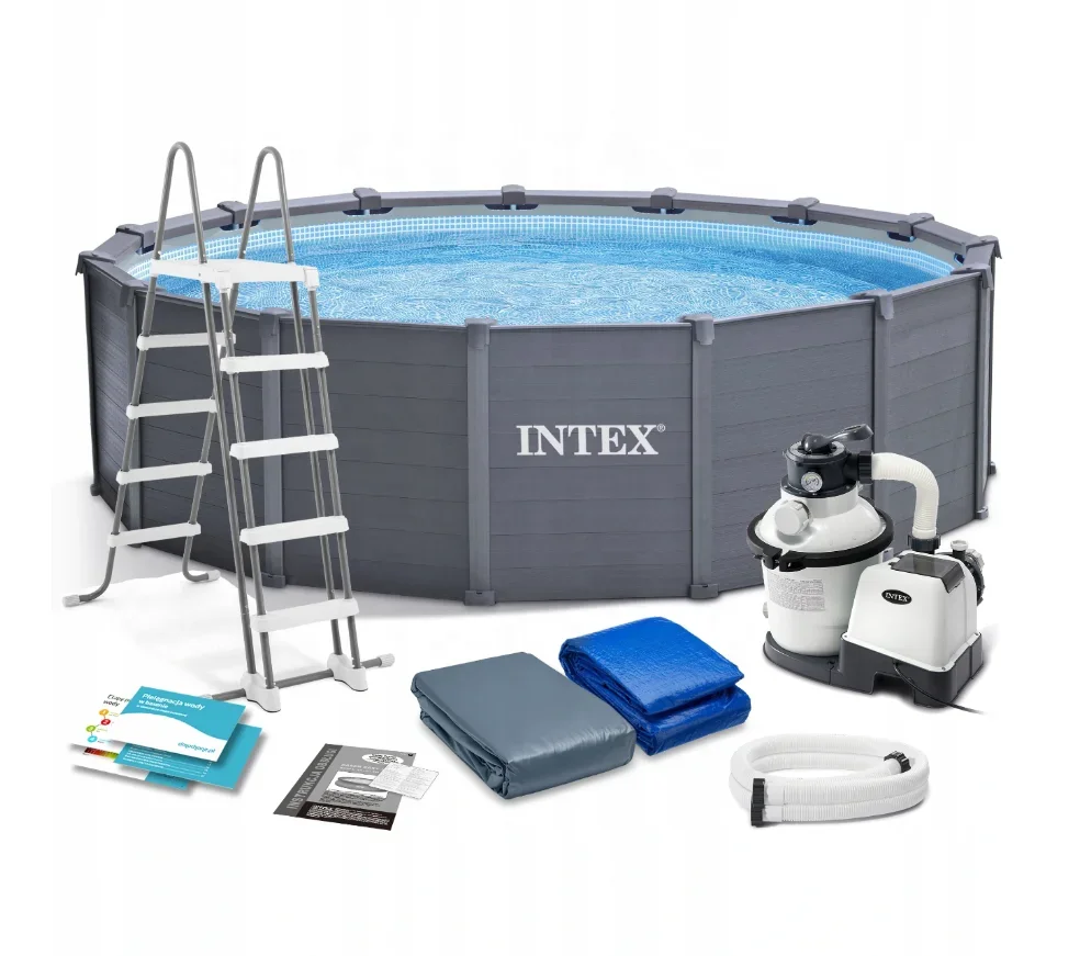 2021 INTEX 26384 15FT8IN X 49IN GRAPHITE GRAY PANEL POOL SET