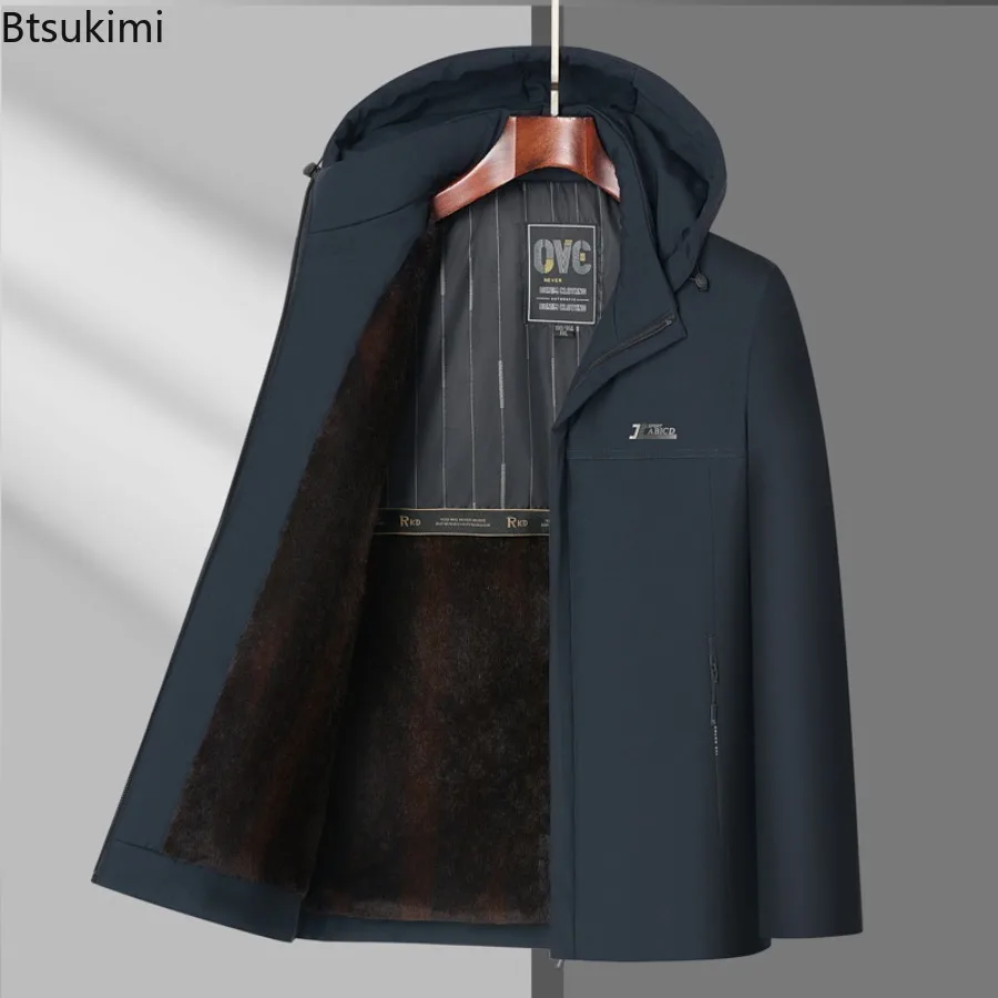 New 2025 Men's Winter Jackets Thicken Fleece-lining Hooded Coats Men Zipper Pockets Warm Parkas Fashion Windbreaker Jackets 5XL
