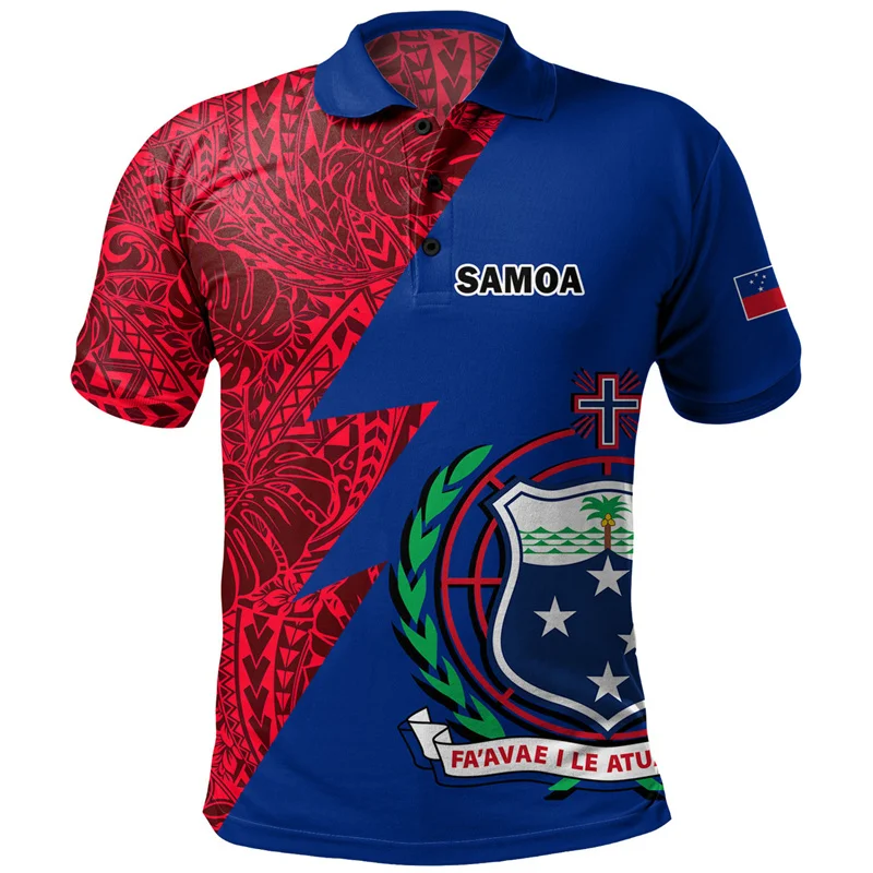 Fashion Vintage 3D Printing American Samoa Flag Polo Shirt Polynesian Toa Samoa Emblem Graphic Polo Shirts For Men Clothing Tops