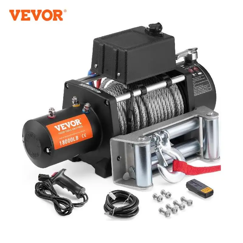 

VEVOR 18000lbs Electric Winch Car Truck Steel Cable Winch with 85ft Wire Rope Wireless Remote Control for Towing Off-Road SUV