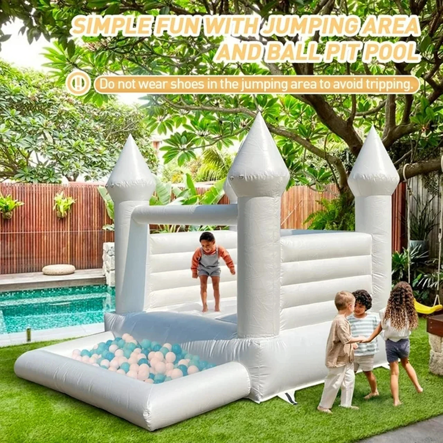 Casa de rebote de boda blanca comercial, Combo inflable, castillo hinchable con todo de PVC para niños y Tollders, 8x10x8 pies