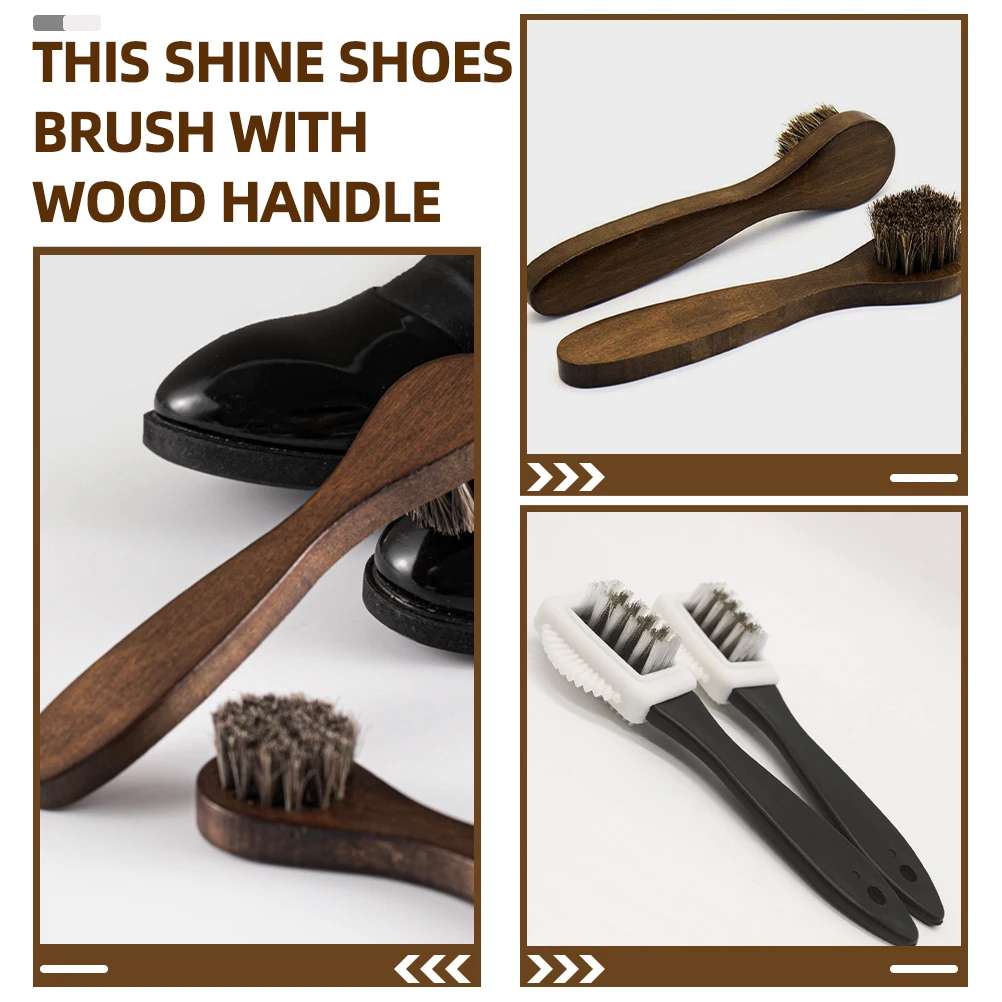 

2Pcs Shoe Cleaning Brush Kit Wood Handle Bristle Shoe Polish Brush Shoes Shine Cleaning Tool Shoes Polishing Brushes Kit