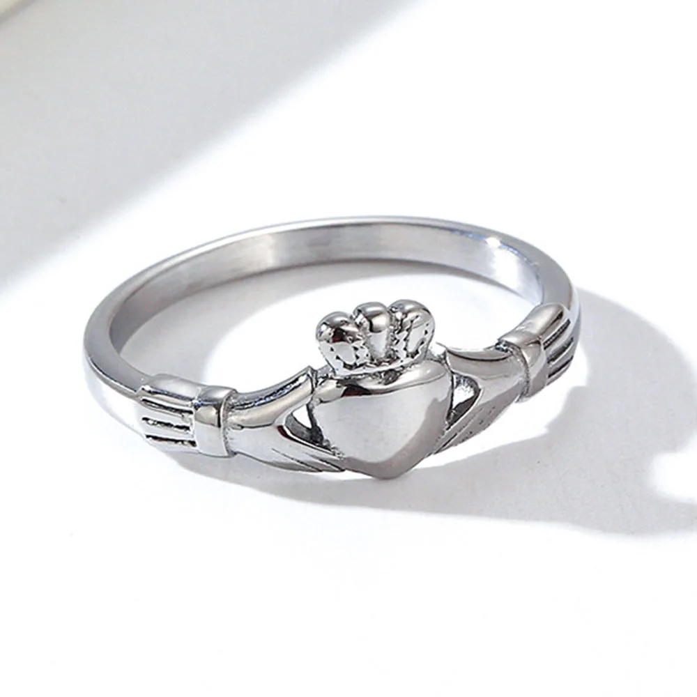 Stainless Steel Irish Claddagh Ring Heart Crown Wedding Promise Band for Women Men