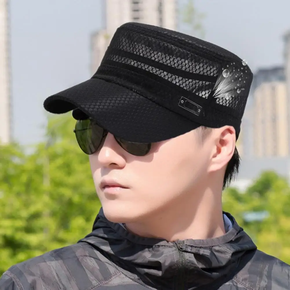 Military Hats For Men Flat Cap Quick drying Solid Color Breathable Lightweight Hollow Out Flap Top Men Caps Outdoor Peaked Hat