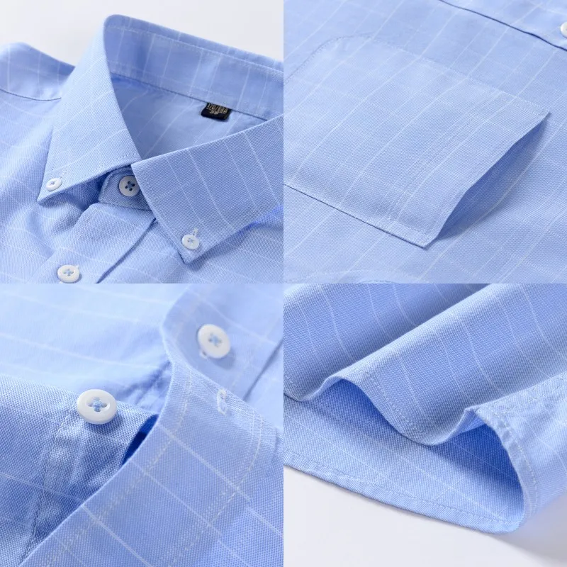 2023 Summer High Quality Cotton  Men Shirts Short Sleeve Dress Shirts Male Slim Social Business Blouse Solid Color Oxford Shirt