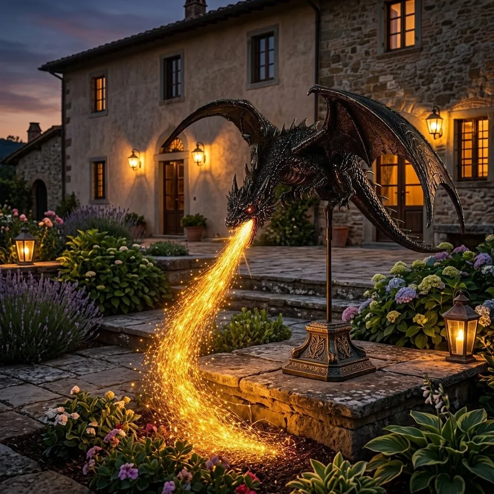 Rust Resistant Solar Dragon Garden Stake with Realistic Fire Breathing Visual and Daytime Appeal for Landscape Design
