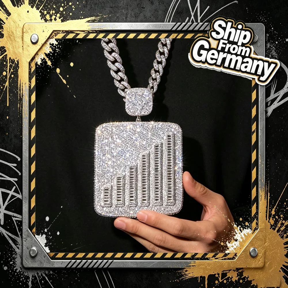 Pendentif Bling plaqué or 18 carats, motif graphique de richesse, plaqué zirconium cubique, avec 7 colonnes de zircons symbolisant la croissance de la fortune, accessoires de collier hip-hop, bijoux fins, cadeaux pour hommes et amis.