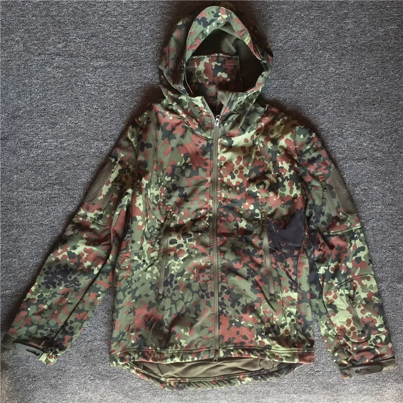 Deutscher Flecktarn Camo Uniform Jungle Softshell Jacke TAD-fit Fleece Kapuzen-Trenchcoat