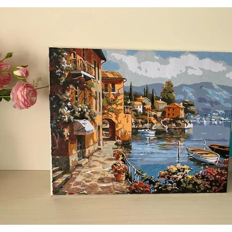 120714 Paint By Numbers For Adults Children DIY HandPainted Oil Painting Town Landscape Picture Paint Home Decoration