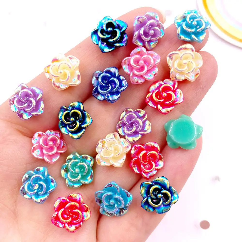 100pcs Mix AB Resin Kawaii Colorful 12mm Flower Gem Flatback Figurines Wedding Scrapbook DIY Hair Bow Craft Supplies Craft OL704