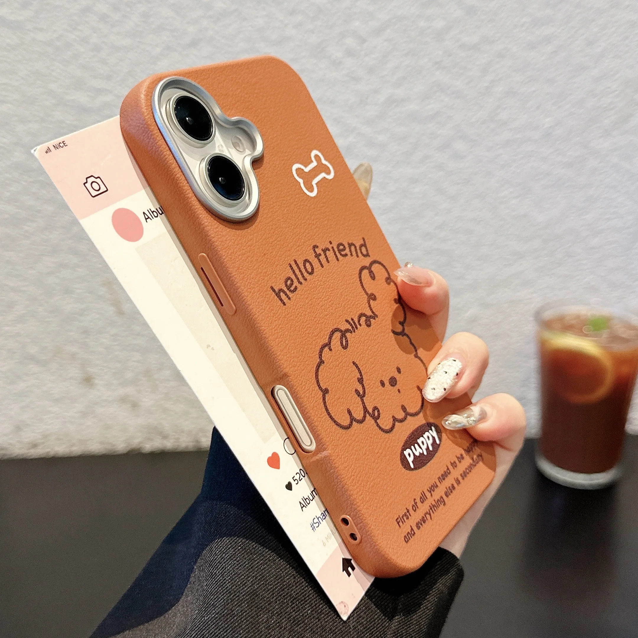 For iPhone 16 15 14 13 12 11 Pro Max Plus Case INS Cats Imitation leather Phone Case Shockproof Cover Soft Funda