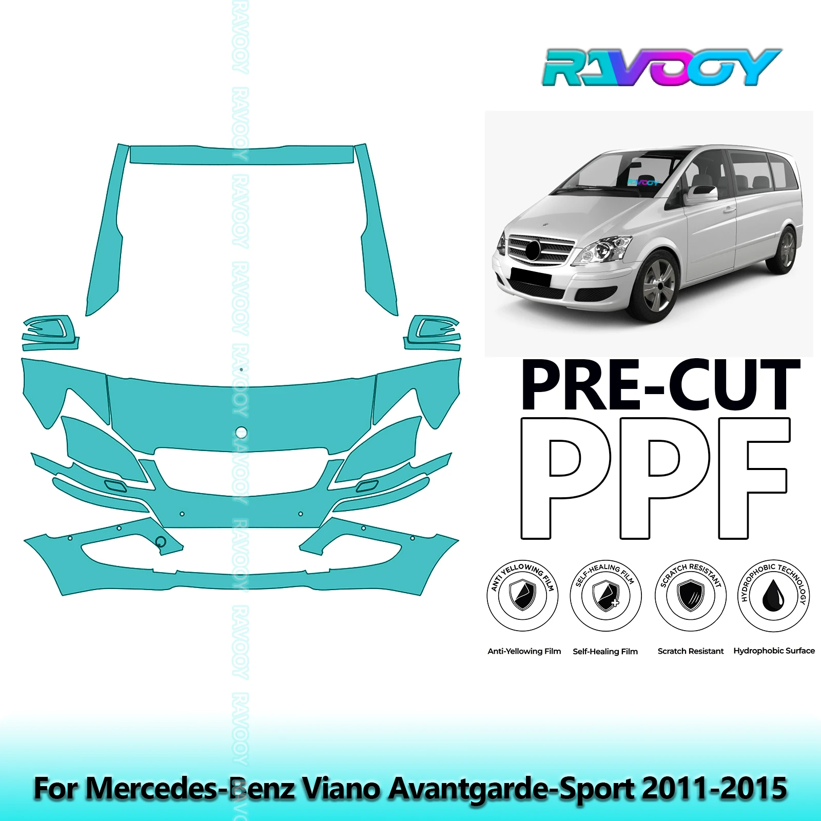 

Car Front Kit Clear Bra Precut PPF Paint Protection Film For Mercedes-Benz Viano Avantgarde-Sport 2011-2015