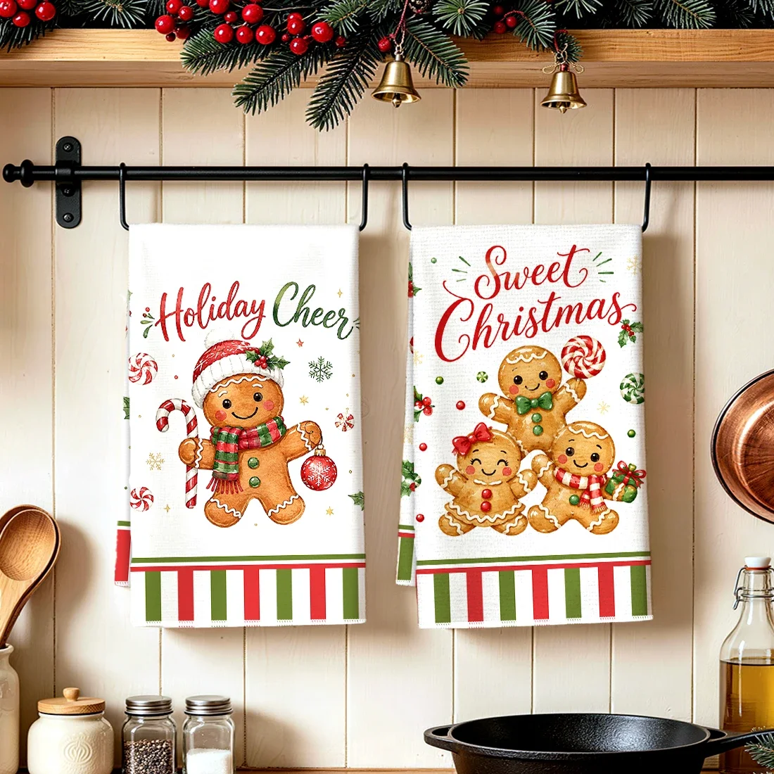 2pcs Set Kitchen Towels Funny Gingerbread MenHand Towels Christmas Decorations For Home Noel Dish Towels Gifts
