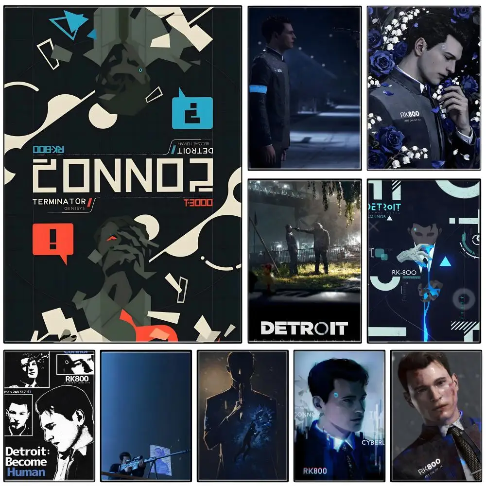 Cyberpunk Sci-Fi D-Detroit Become Human Poster  Self-adhesive Art Waterproof Paper Sticker Coffee House Bar Room Wall Decor