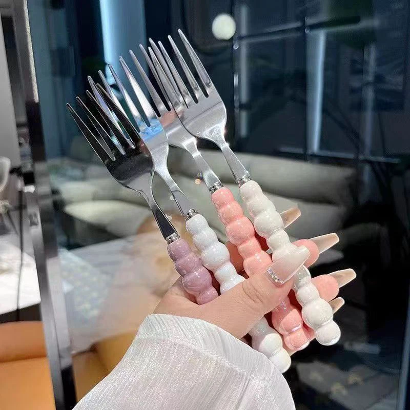 Pearl Handle Fork Stainless Steel Fork For Dessert Household Steak Dessert Pasta Fork Salad Fork Kitchen Accessories Gadgets