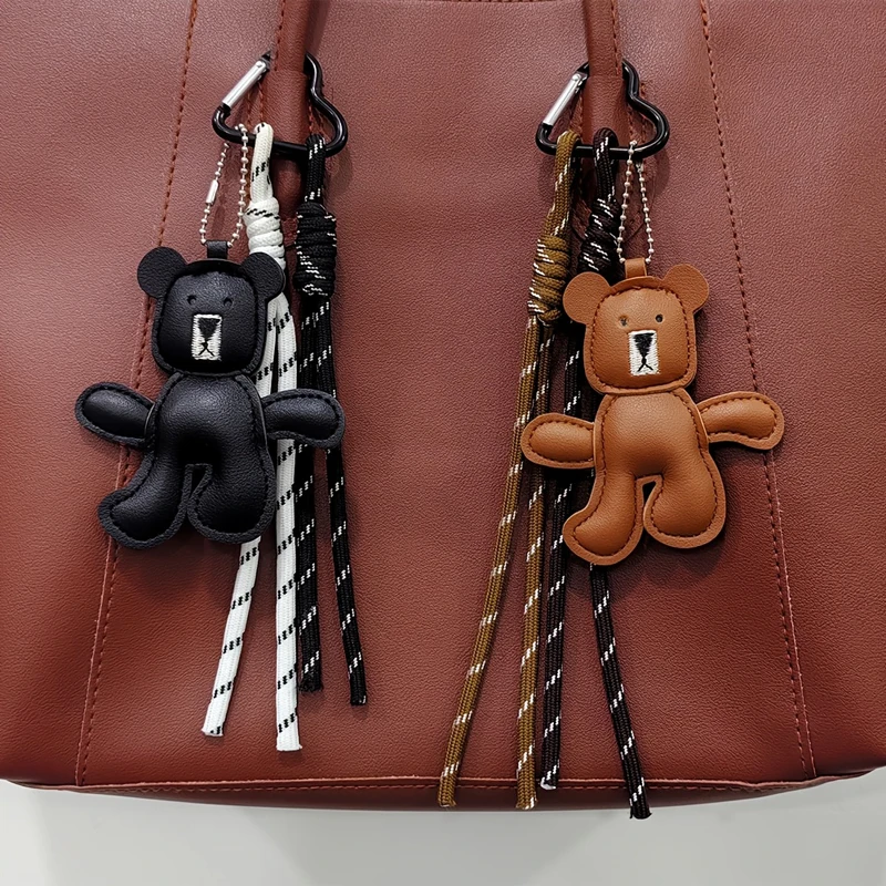 Modish Leather Miniature Bear Woven Lacing Backpack Adornment DIY Keychain Purse Addition