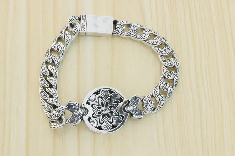 925 Silver Retro Lucky Pixiu Thai Silver Bracelet Thick Men's Bracelet Dominant Trend Personalized Jewelry