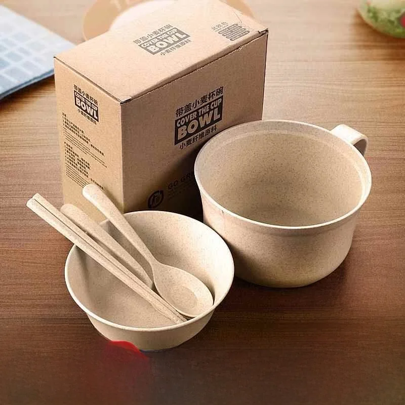 

Japanese Sle Microwave Se Wheat St Soup Bowl with Lid for Office Workers And Fem Students Noodles Box Lunch Box