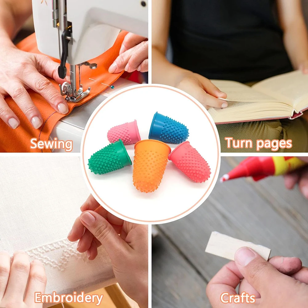 5PCS Silicone Finger Protectors Thimble Protectors Sleeve Tips Guard Fingertip Thumb Cots Pads for  Embroidery Sewing Cutting