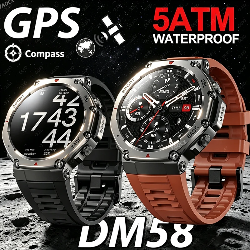 

2026New Military GPS Sports Watch 5ATM Waterproof 1.43" AMOLED 170+Sports Mode 500mAh Battery Compass BT Talk Smart Sports Watch