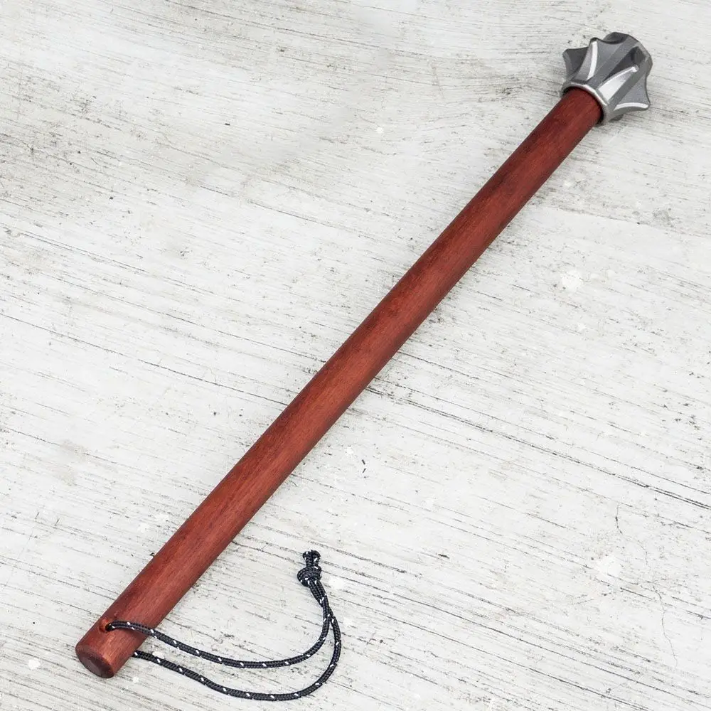 60cm Handmade Retro Outdoor Portable EDC Stainless Steel Bone Bud Page Hammer Solid Wood Handle Car Window Breaking Tool