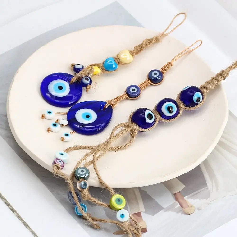 Bead Braided Rope Wall Hanging Handmade Craft Blue Eye Key Chain Home Wall Hanger Demon Eye Pendant Car Hanger Decoration