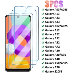 Vidro protetor para Samsung, protetor de tela, A52, A32, A72, A02, A12, A22, A30S, A10, A20, A50, A70, A03, A13, A23, A33, 3 PCes