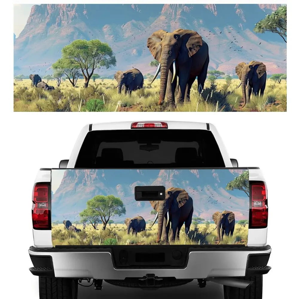 African Grassland Elephant Print Car Tail Trunk Protect Vinly Decal Auto Accessories Hood Decoration Sticker for Off-road Pickup