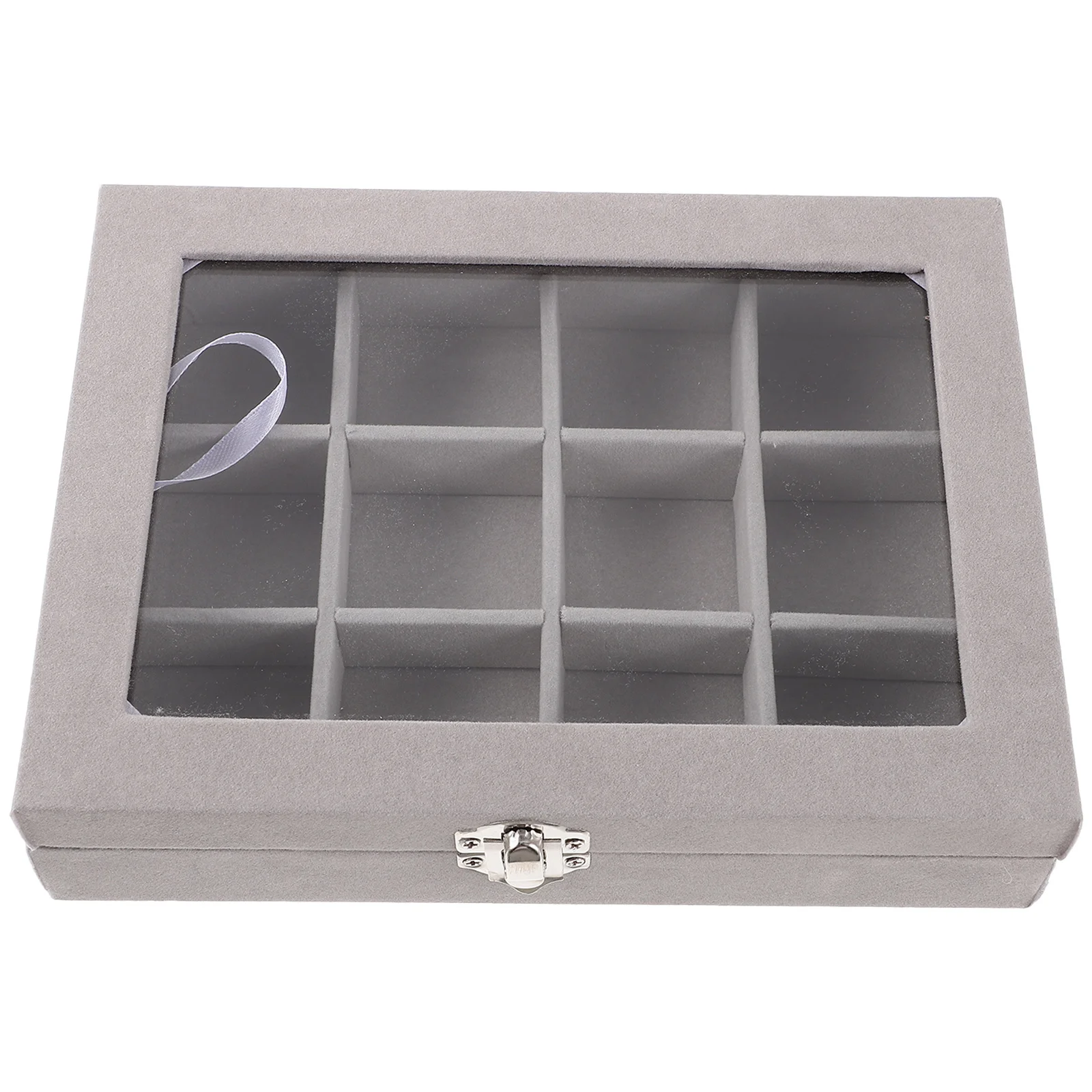 

Multi-Grid Jewelry Storage Box 12 Compartments Clear Window Organizer Large Necklace Bracelet Earring Case Desktop Display