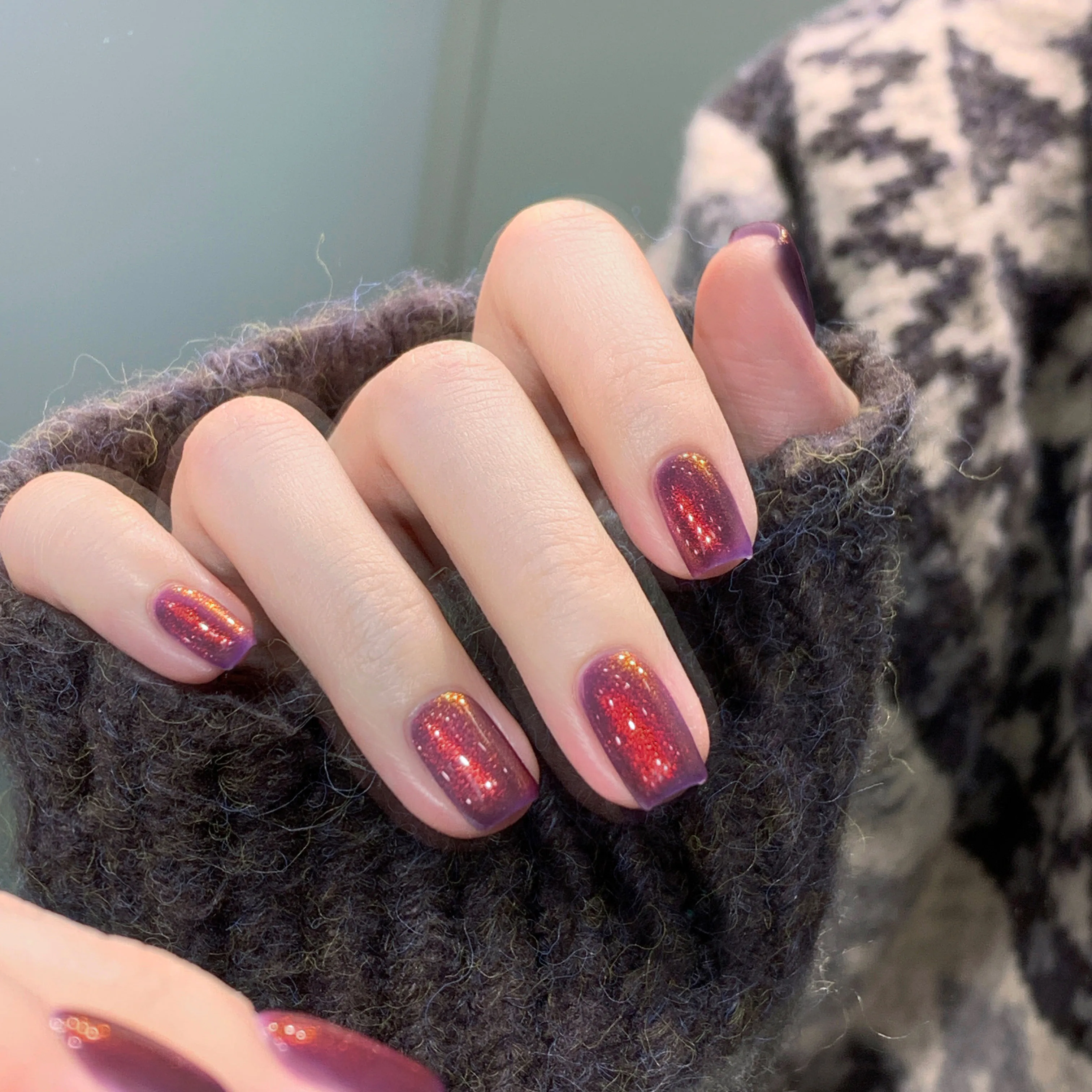 S51 10ml MARK MY SOUL Crimson Twilight Glitter Oil Based Nail Polish, Air Dry No Cure, Non Peelable