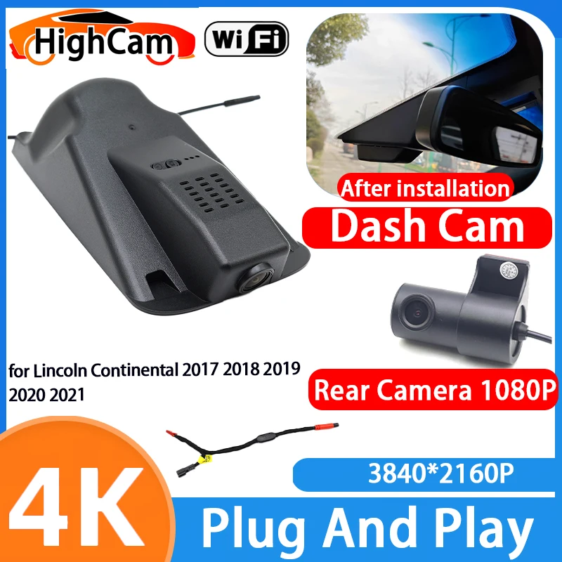 HighCam for Lincoln Continental 2017 2018 2019 2020 2021 4K Wifi 2160P OEM Car DVR Video Recorder Dash Cam Front Rear Camera