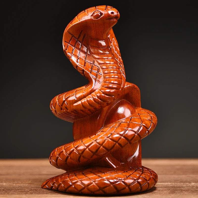 Wooden snake ornament rosewood carving twelve zodiac crafts pure wood lucky snake treasure home