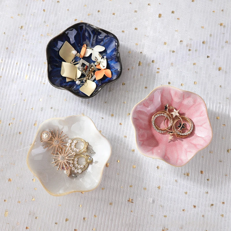 Lotus Leaf Shape Jewelry Tray Ceramic Organizer Necklace Earrings Bracelet Display Packaging Dipping Dish Home Decor Kitchen